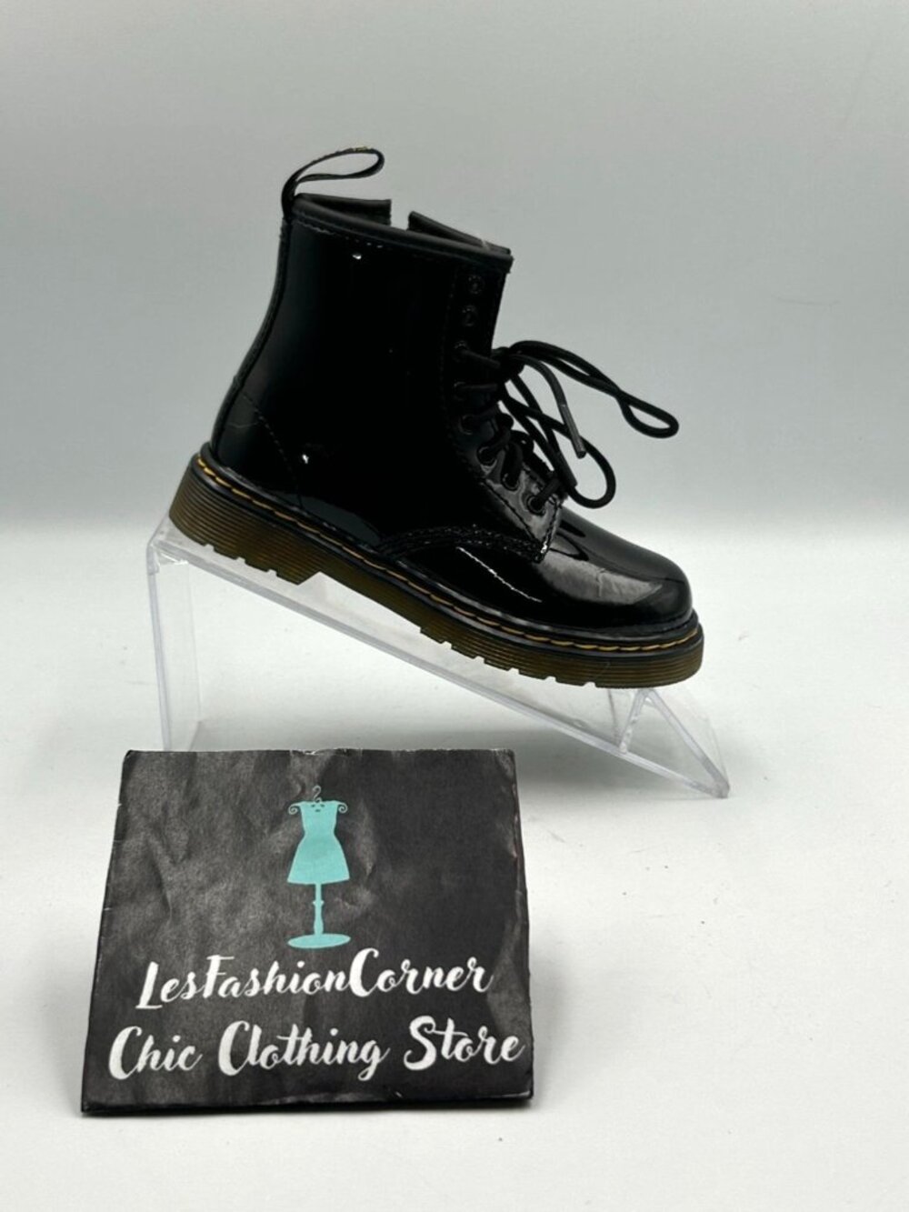 NWOB Dr. Martens Kids Black Patent Leather 1460 T Lace-Up Combat Boots Sz 9 3276 - Picture 13 of 16